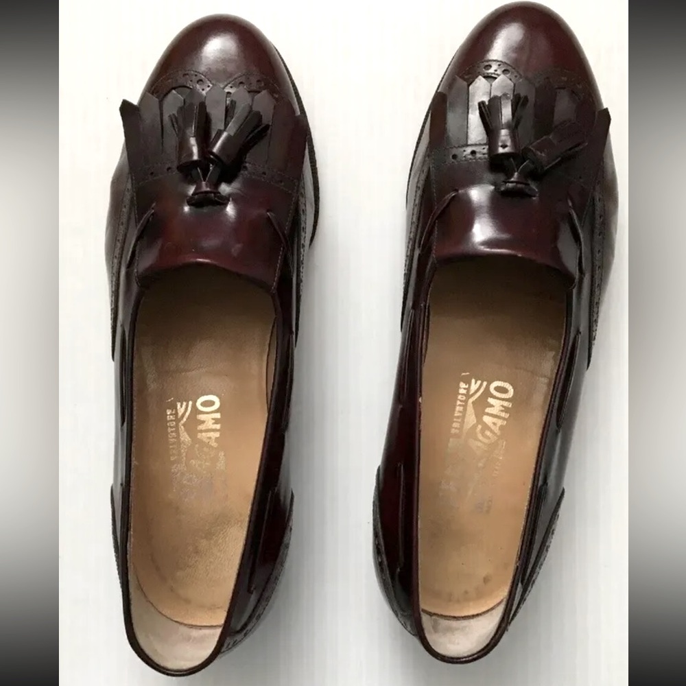 Salvatore Ferragamo Loafers Burgundy Tassel Slip On Shoes SZ 8.5 Made In Italy - Picture 2 of 12